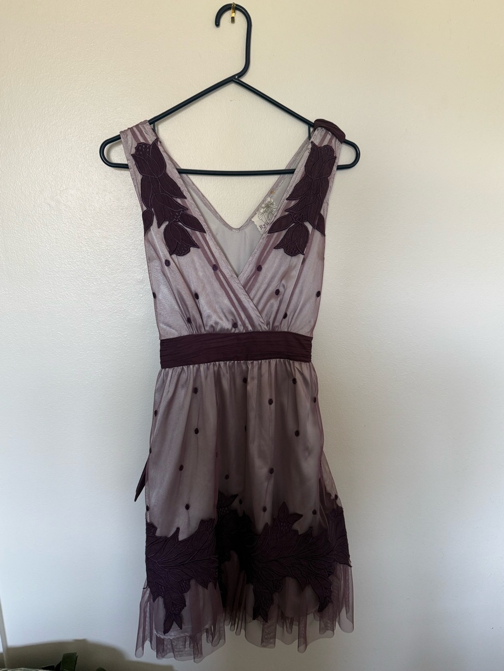 Ryu Dark Plum and light purple sleeveless midi dress with tulle overlay